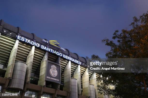 General view outside the stadium prior to the UEFA Champions League group A match between Real Madrid and Galatasaray at Bernabeu on November 06,...