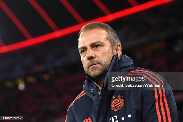 Hans-Dieter Flick, Interim Head Coach FC Bayern Munich looks on during the UEFA Champions League group B match between Bayern Muenchen and Olympiacos...