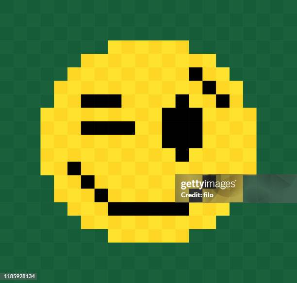 pixel winking face - mischief stock illustrations