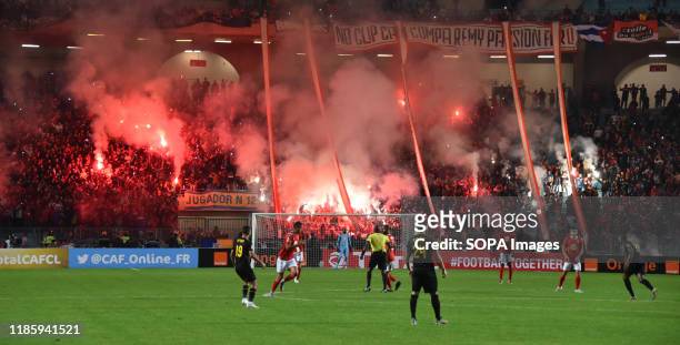 Supporter of Etloile sportive du sahel celebrate a goal during the CAF Champions League 2019 - 20 football match between Al-Ahly and Etoile sportive...