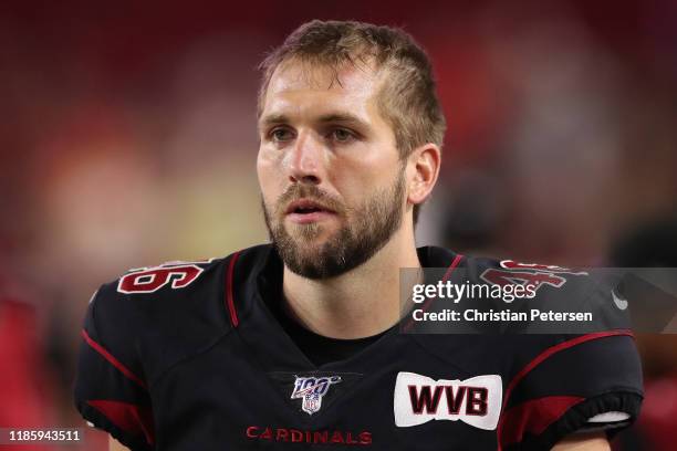 Long snapper Aaron Brewer of the Arizona Cardinals on the sidelines during the first half of the NFL game against the San Francisco 49ers at State...