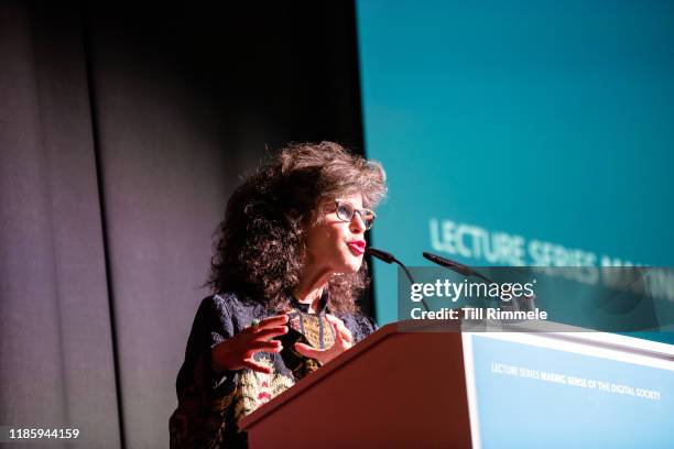 Shoshana Zuboff holding a lecture about surveillance capitalism and democracy on November 06, 2019 in Berlin, Germany. Shoshana Zuboff is a social...