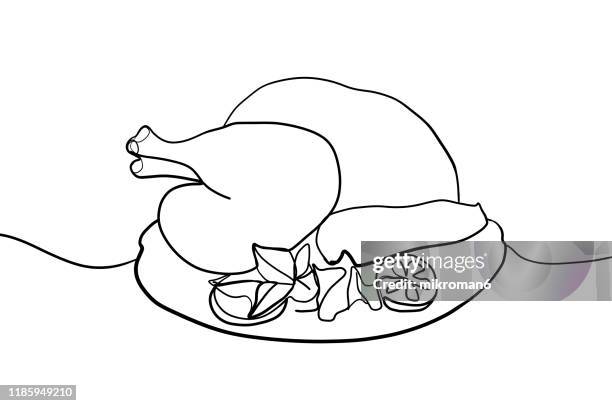 single line drawing of a thanksgiving turkey - food icon set stock pictures, royalty-free photos & images