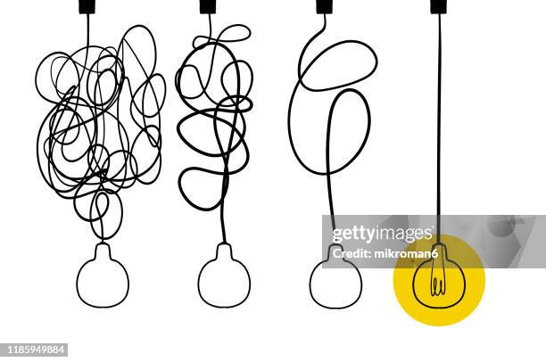 single line drawing of a light bulb - lightbulbs in a row stock pictures, royalty-free photos & images