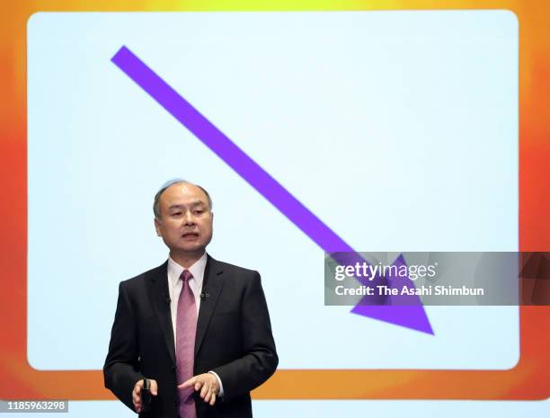 SoftBank Group Chairman Masayoshi Son speaks during a press conference on November 6, 2019 in Tokyo, Japan.