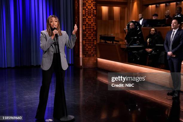 Episode 1167 -- Pictured: Actress Tiffany Haddish and host Jimmy Fallon during "Storytime" on December 1, 2019 --