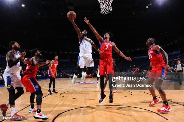 Jeremy Pargo of the Santa Cruz Warriors goes to the basket against Donte Grantham of the Agua Caliente Clippers of Ontario on December 1, 2019 at...