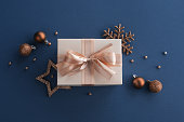 Christmas gift on blue background