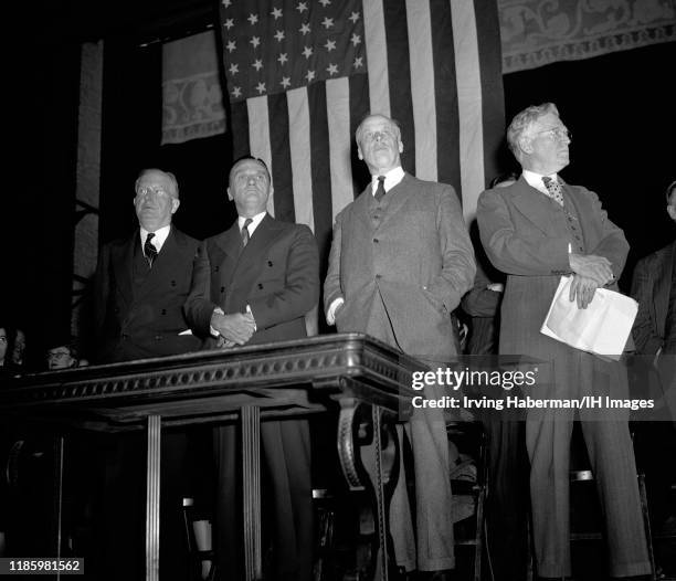 Senator Burton K. Wheeler of Montana, Senator Gerald Prentice Nye of North Dakota, Socialist candidate for the Presidency Norman Thomas and American...