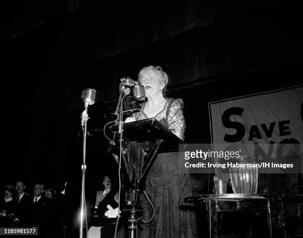 Novelist Kathleen Norris speaks to the crowd during the America First Committee rally circa 1941 in New York, New York. The AFC was the pressure...