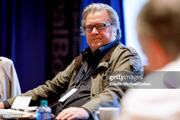 Steve Bannon speaks during a Taskforce session at 2019 New York Times Dealbook on November 06, 2019 in New York City.