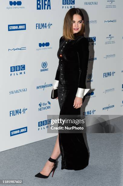 Lily James attends the 22nd British Independent Film Awards at Old Billingsgate on 01 December, 2019 in London, England.