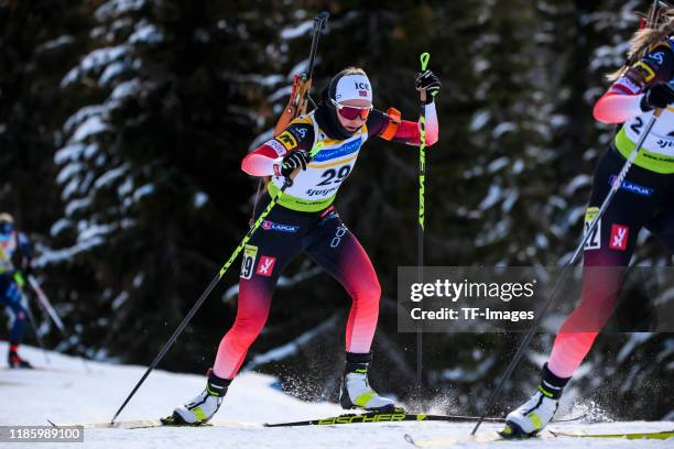 Hilde Fenne of Norway in action competes during the Women 10 km Pursuit of the IBU Cup Biathlon Sjusjoen on December 1, 2019 in Sjusjoen, Norway.