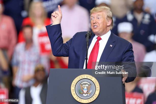 President Donald Trump speaks during a "Keep America Great" rally at the Monroe Civic Center on November 06, 2019 in Monroe, Louisiana. President...