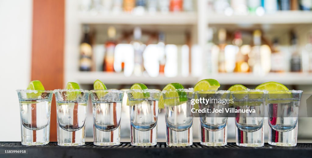 Shots of Tequila with Salt and Lime Served in Punta Cana, Dominican Republic.