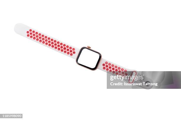 white smart watch isolated on white background - wristwatch imagens e fotografias de stock