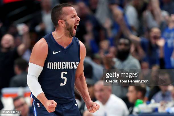 Barea of the Dallas Mavericks reacts after scoring against the Orlando Magic in the second period at American Airlines Center on November 06, 2019 in...