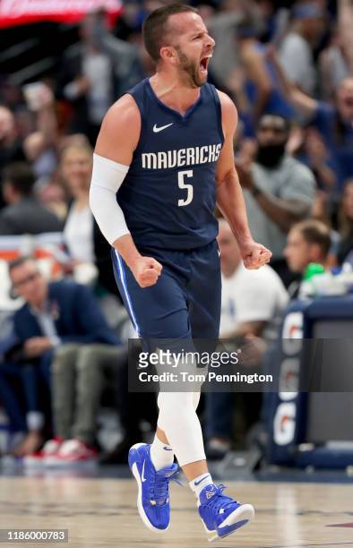 Barea of the Dallas Mavericks reacts after scoring against the Orlando Magic in the second period at American Airlines Center on November 06, 2019 in...