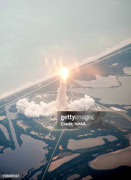 In this handout provided by the National Aeronautics and Space Administration , NASA space shuttle Atlantis is seen through the window of a Shuttle...