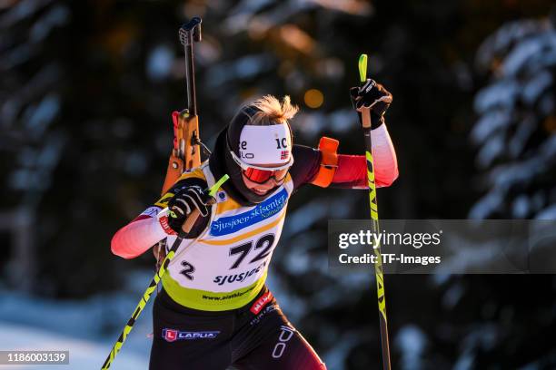 Hilde Fenne of Norway in action competes during the Women 7.5 km Sprint Competition of the IBU Cup Biathlon Sjusjoen on November 30, 2019 in...