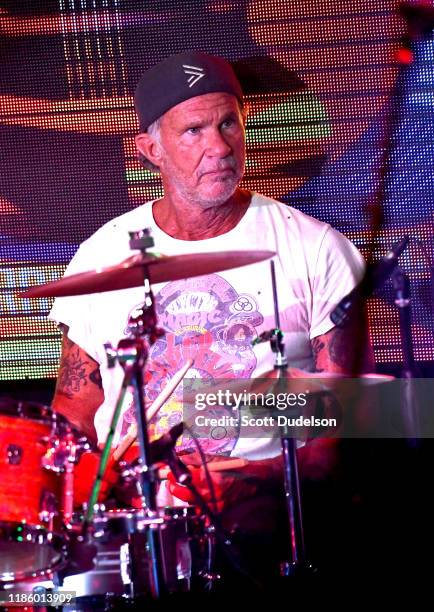 Rock and Roll Hall of Fame musician Chad Smith, drummer of Red Hot Chili Peppers, performs onstage during the 2019 Medlock Krieger All Star Concert...