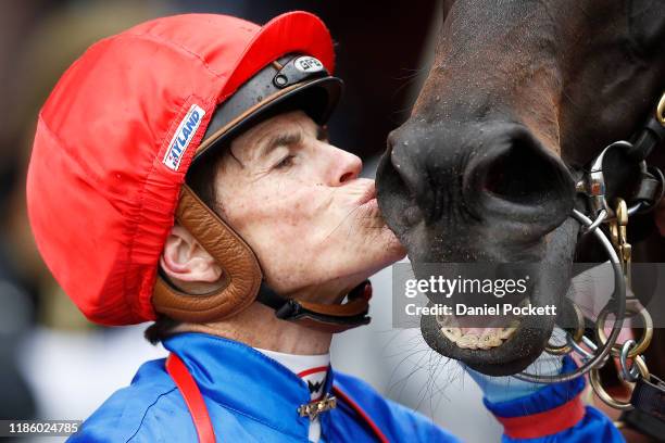 Craig Williams returns to scale after riding Soothing to win race 5 the G.H. Mumm Century Stakes during 2019 Oaks Day at Flemington Racecourse on...