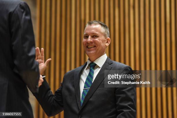Dermot Shea is sworn in as the new NYPD Police Commissioner by New York Mayor Bill de Blasio on December 2, 2019 in New York City. Dermot Shea is the...