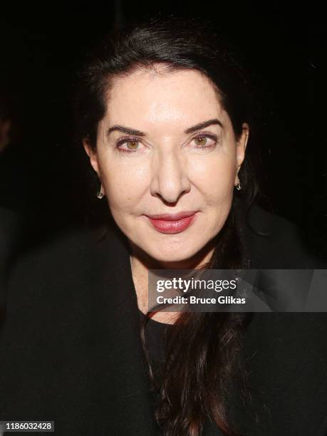 Artist Marina Abramovic poses backstage at the hit play "Betrayal" on Broadway at The Bernard B Jacobs Theatre on November 06, 2019 in New York City.