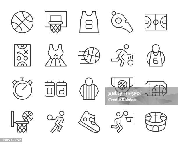 illustrazioni stock, clip art, cartoni animati e icone di tendenza di basket - icone della linea leggera - basket icon