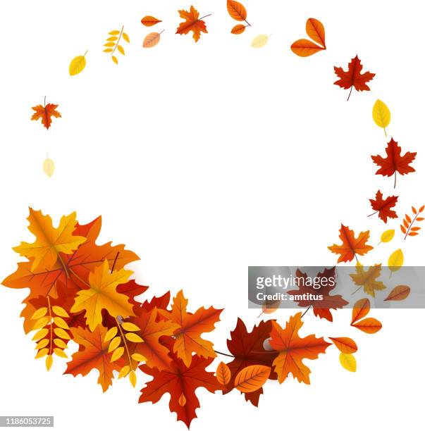 stockillustraties, clipart, cartoons en iconen met herfst bladeren cirkel - vallende bladeren