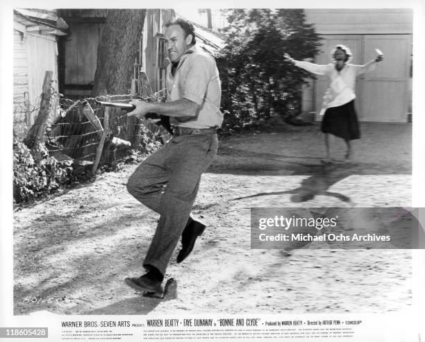 Gene Hackman with shotgun in a scene from the film 'Bonnie and Clyde', 1967.