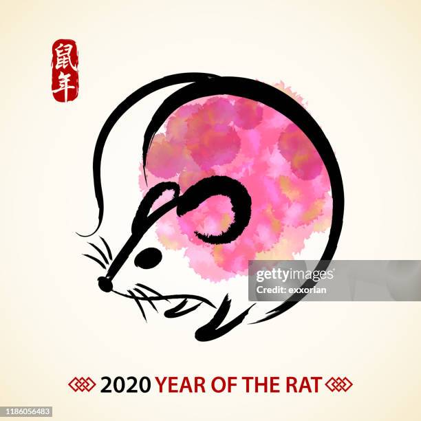 year of the rat chinese painting - rats stock illustrations