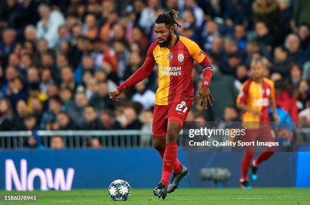 Jimmy Durmaz of Galatasaray in action during the UEFA Champions League group A match between Real Madrid and Galatasaray at Bernabeu on November 06,...