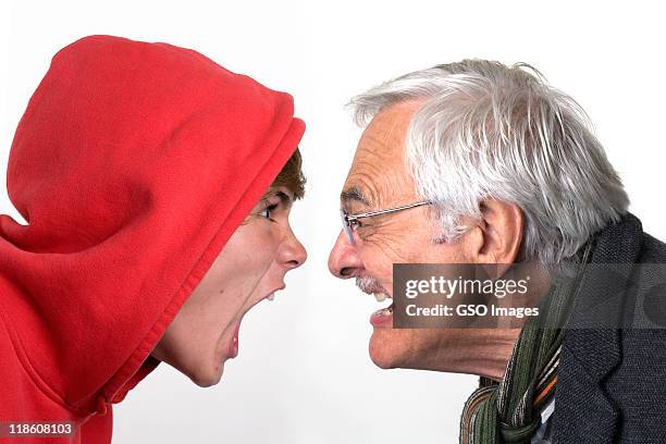 age distrust - mouth open profile stock pictures, royalty-free photos & images