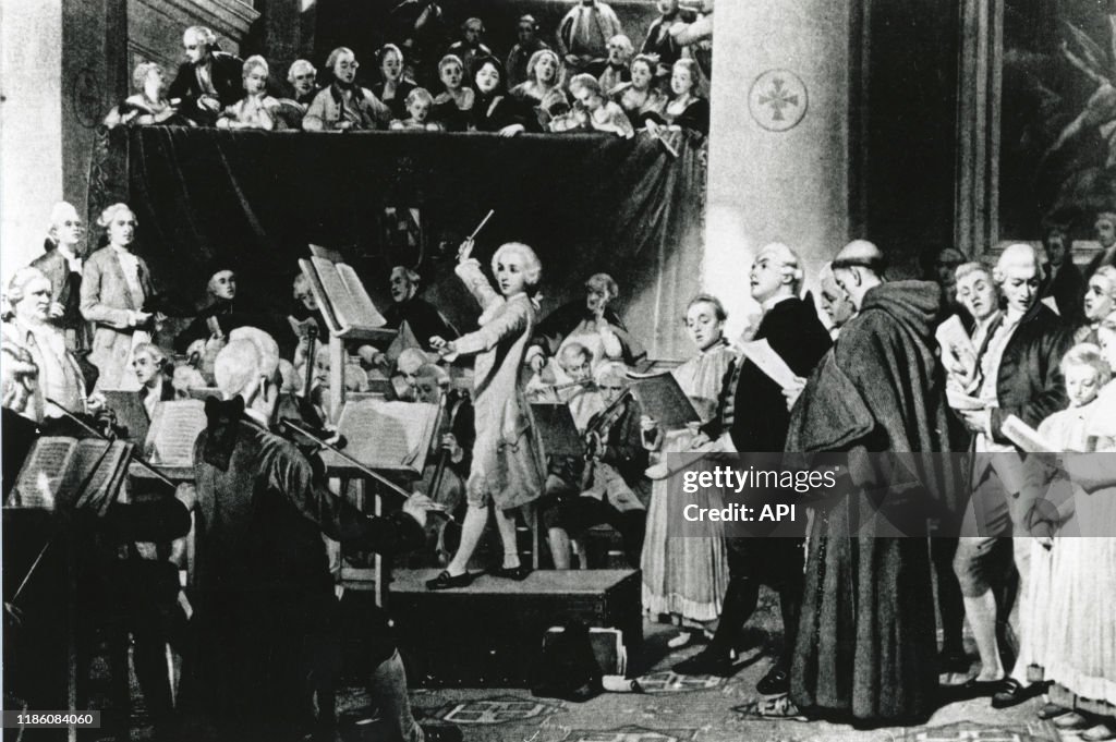 Wolfgang Amadeus Mozart dirigeant un orchestre