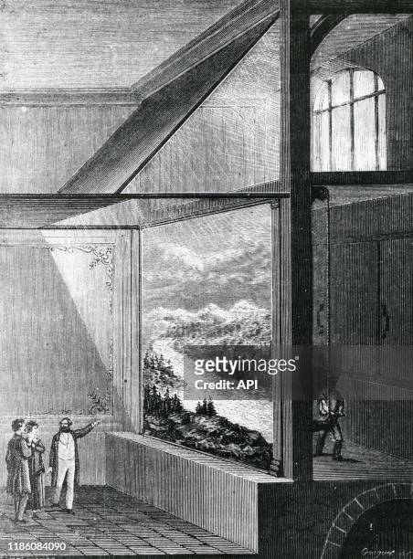 Le diorama de Louis Daguerre, gravure extraite du livre 'Les Merveilles de la science' de Louis Figuier.