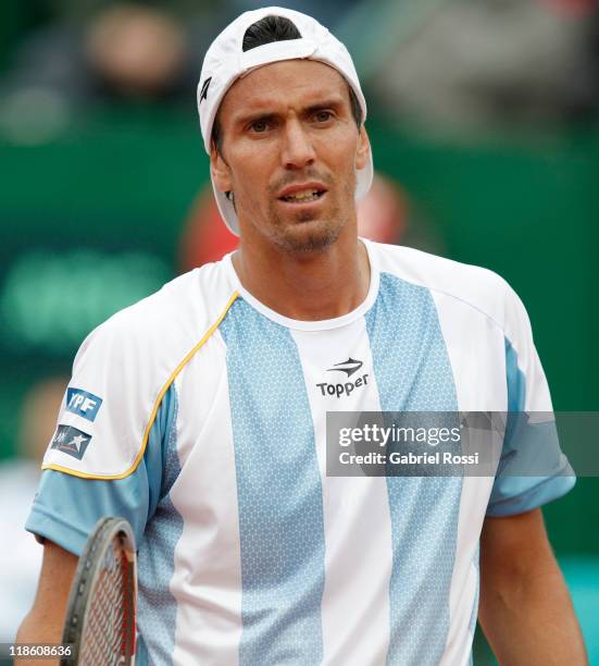 Argentina tennis player Juan Ignacio Chela in action during the match against Korolev, from Kazakhstan on third day of the series between Argentina...