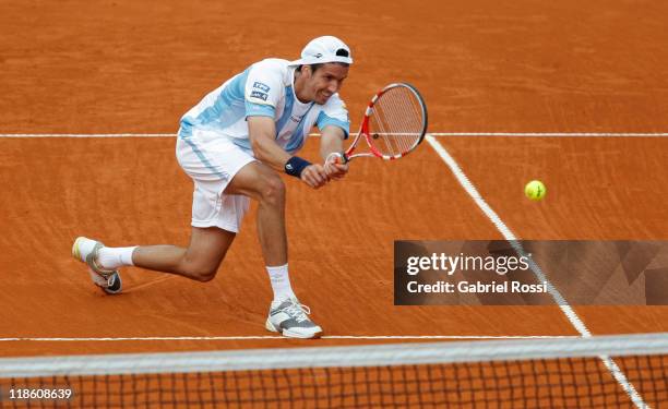 Argentina tennis player Juan Ignacio Chela in action during the match against Korolev, from Kazakhstan on third day of the series between Argentina...