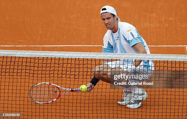 Argentina tennis player Juan Ignacio Chela in action during the match against Korolev, from Kazakhstan on third day of the series between Argentina...