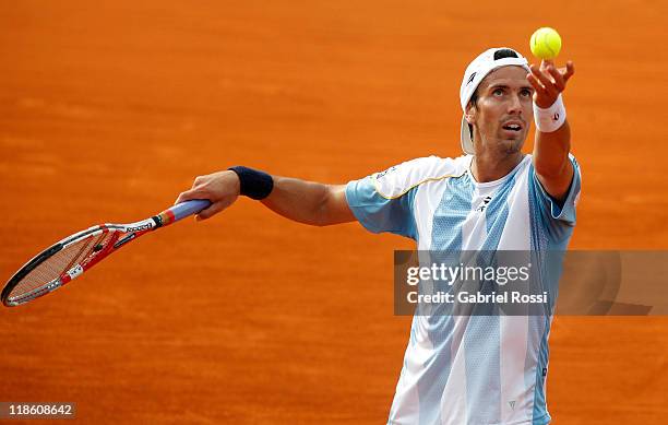 Argentina tennis player Juan Ignacio Chela in action during the match against Korolev, from Kazakhstan on third day of the series between Argentina...