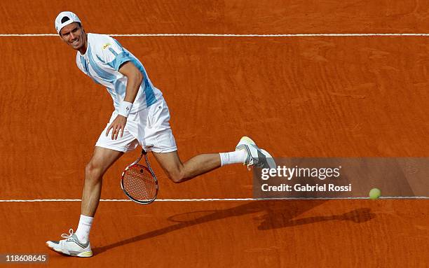 Argentina tennis player Juan Ignacio Chela in action during the match against Korolev, from Kazakhstan on third day of the series between Argentina...