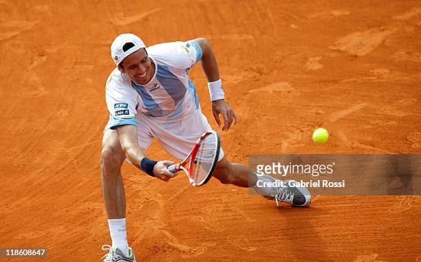 Argentina tennis player Juan Ignacio Chela in action during the match against Korolev, from Kazakhstan on third day of the series between Argentina...