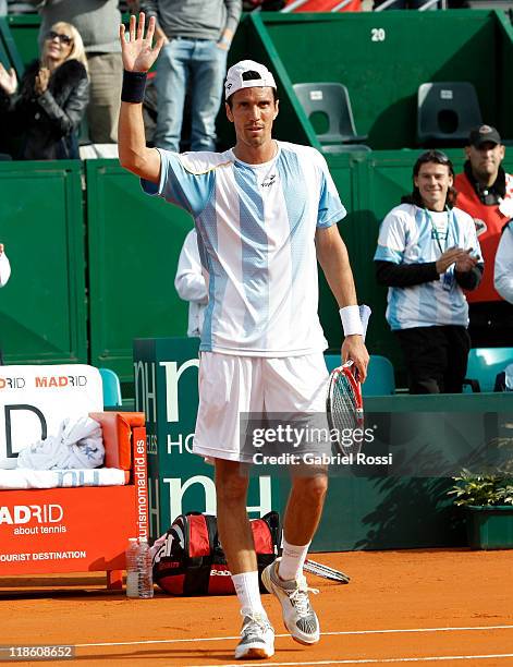 Argentina tennis player Juan Ignacio Chela in action during the match against Korolev, from Kazakhstan on third day of the series between Argentina...