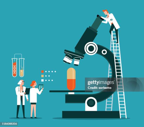 ilustraciones, imágenes clip art, dibujos animados e iconos de stock de farmacia - investigación genética