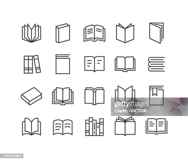 ilustraciones, imágenes clip art, dibujos animados e iconos de stock de iconos de libros - classic line series - books