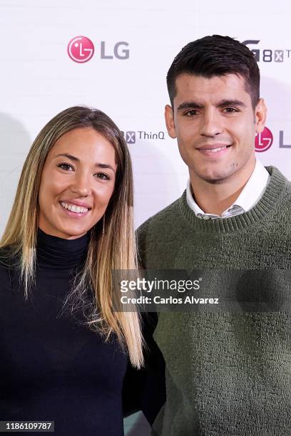 Alvaro Morata and wife Alice Campello present the new 'LG G8X ThinQ' smartphone on November 07, 2019 in Madrid, Spain.