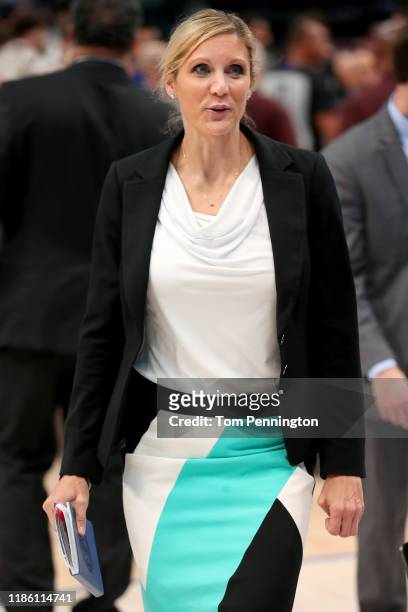 Assistant coach Jenny Boucek of the Dallas Mavericks walks off the court after the Mavericks beat the Orlando Magic 107-106 at American Airlines...