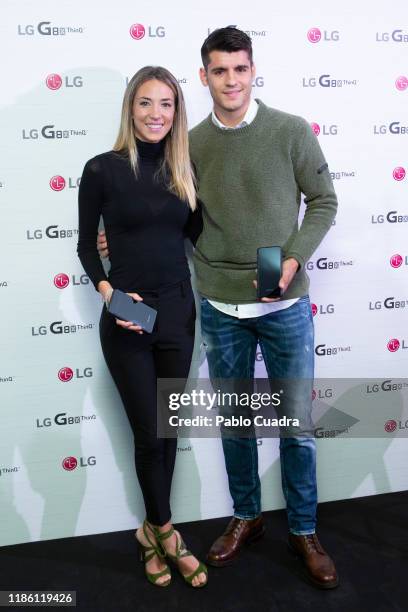 Alvaro Morata and wife Alice Campello present the new 'LG G8X ThinQ' smartphone on November 07, 2019 in Madrid, Spain.