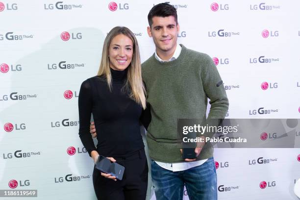 Alvaro Morata and wife Alice Campello present the new 'LG G8X ThinQ' smartphone on November 07, 2019 in Madrid, Spain.