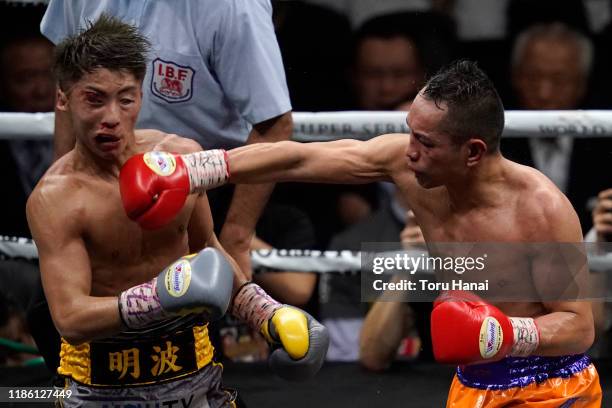 Naoya Inoue of Japan competes against Nonito Donaire of the Philippines during the WBSS Bantamweight Final at Saitama Super Arena on November 07,...